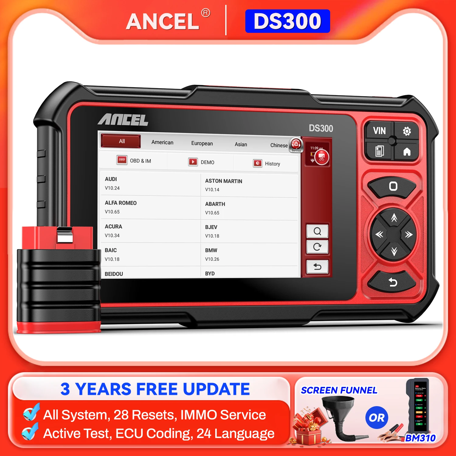 

ANCEL DS300 OBD2 Scanner Automotivo Car Diagnostic Scan Tool OBD2 Code Reader 30+ Reset Service ECU Coding Active Test Car Tools