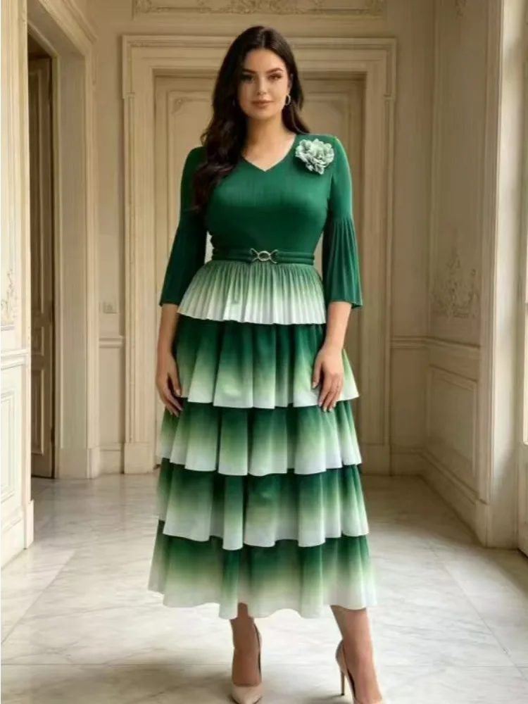 2026 Miyake Cake Skirt Fake Two Pleated Skirt Gradual Change Elegant Temperament Pleated New Dress Women's New