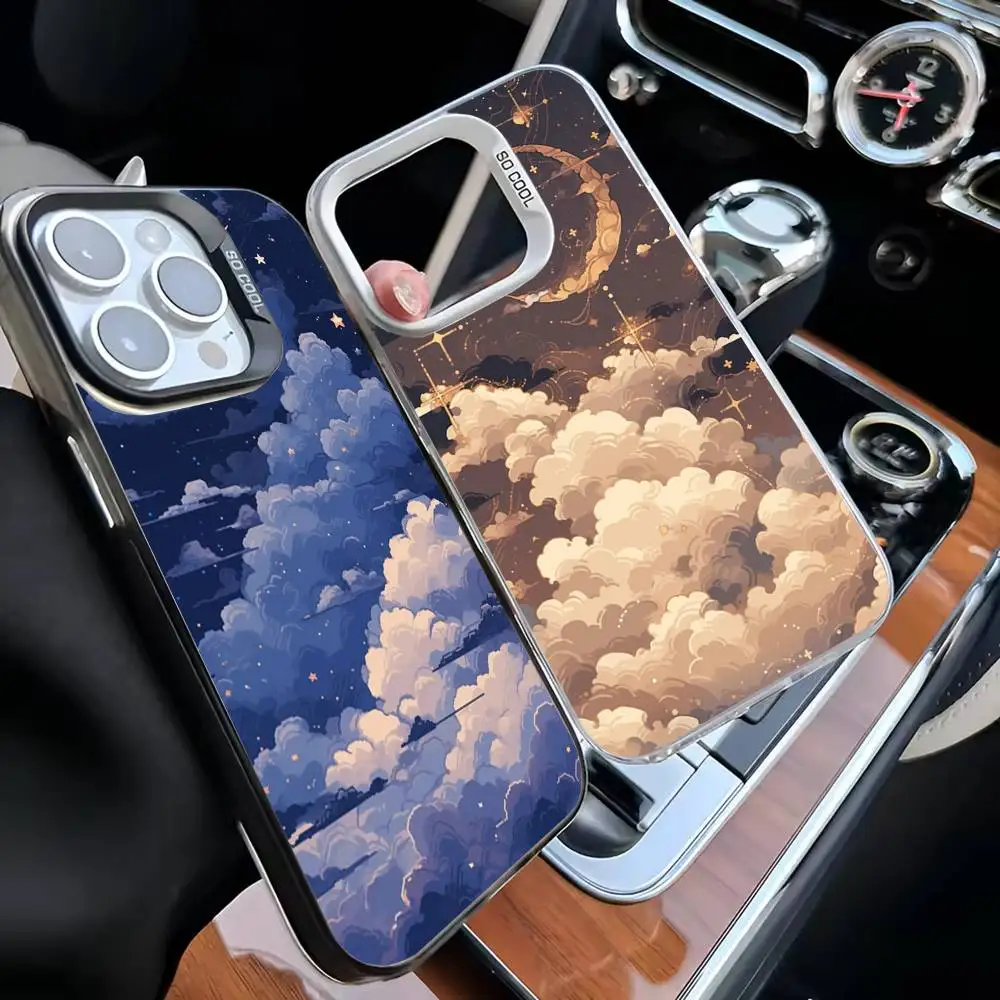 

Cute Clouds Moon Phone Case For iPhone 16,15,14,13,12,11,Mini,Pro,MAX White Matte Shockproof Cover