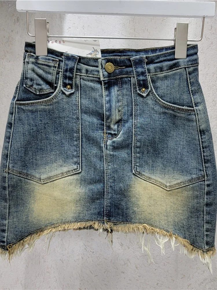 High Waist Denim Mini Skirt For Women A-line Sexy Cool Girl Elastic Tight Hip Wrap Short Skirts 2024 Spring Summer X864