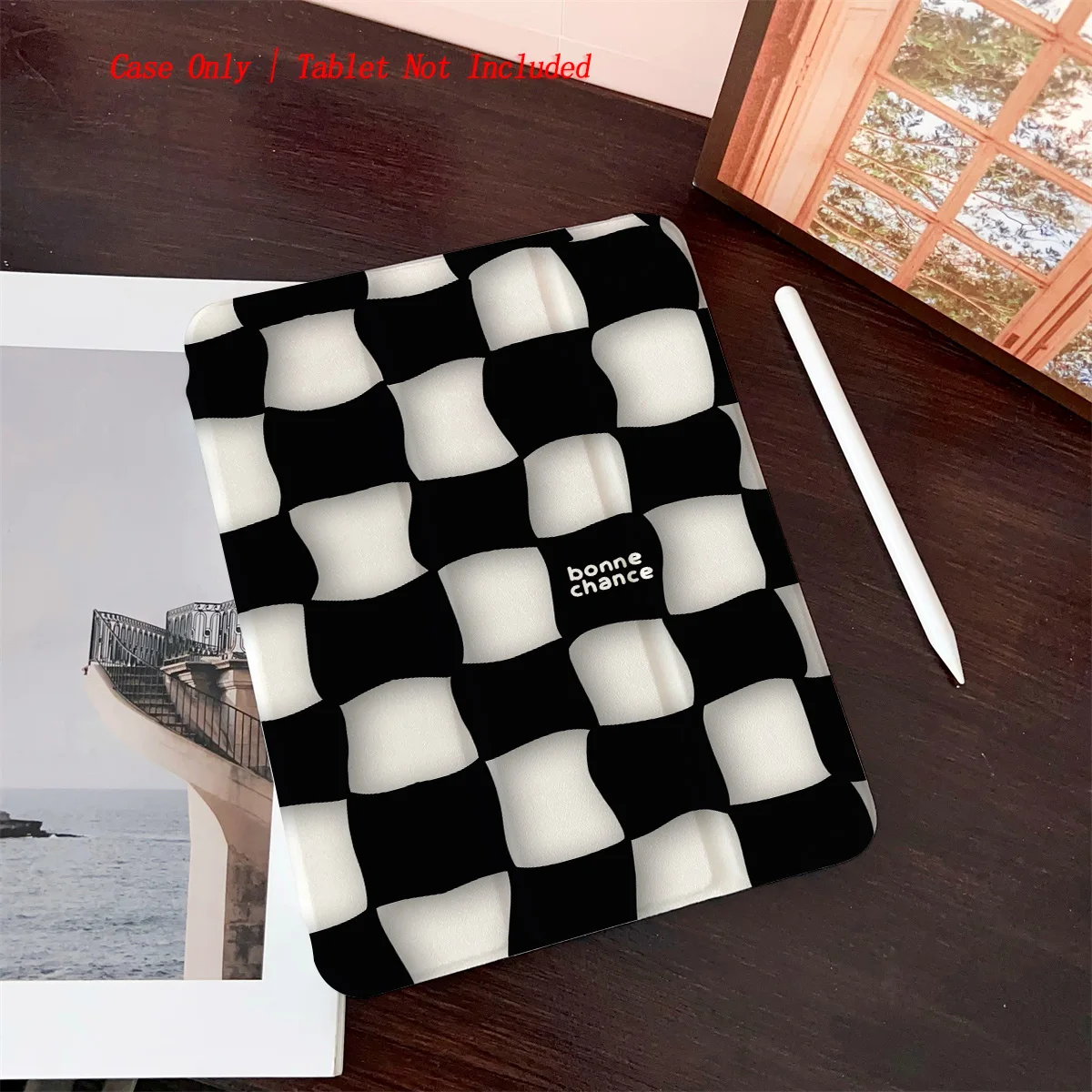 Black White Checkered Pattern iPad Case - 360° Rotatable Foldable Protector for Apple Tablets