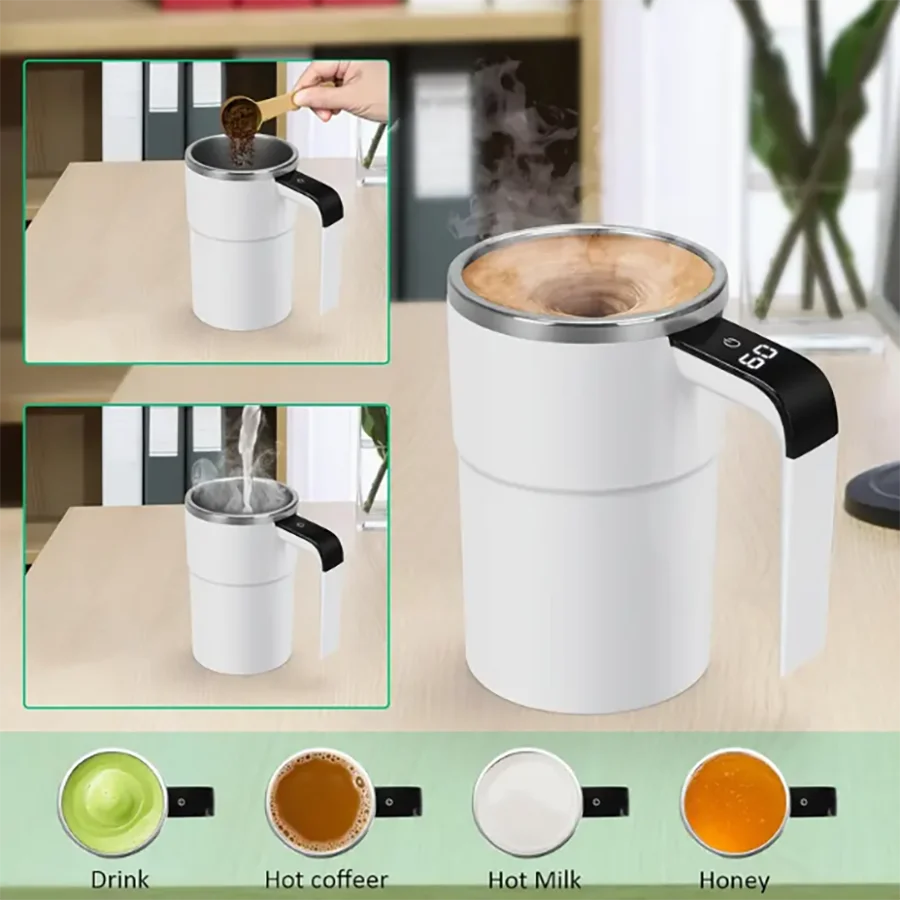 304 Stainless Steel Smart Coffee Cup, Electric Heating & Automatic Stirring, USB Rechargeable