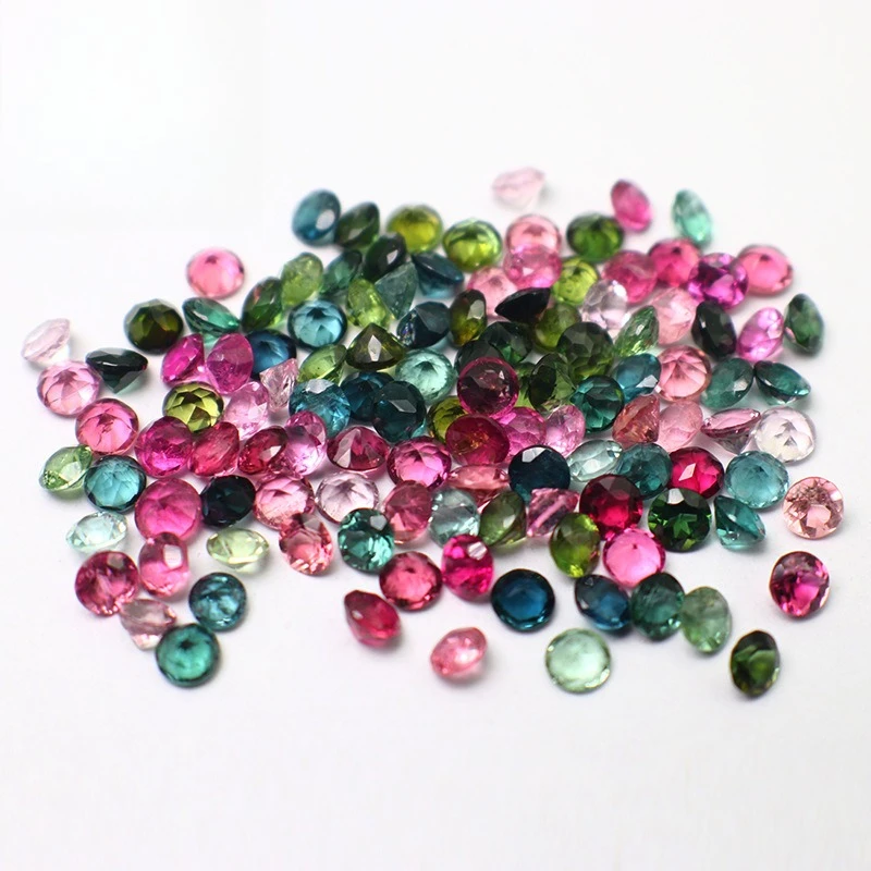 Natural Tourmaline Candy Color A-grade Crystal Transparent Round Ring Tourmaline Hot-selling Jewelry Inlaid with Stone
