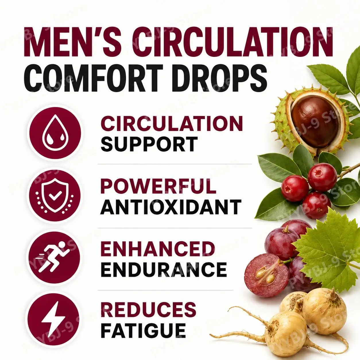 Docteat Men's Pelvic Comfort Drops with Horse Chestnut Butcher's Broom Grape Seed Maca Extracts for Circulation Support, 30 mL