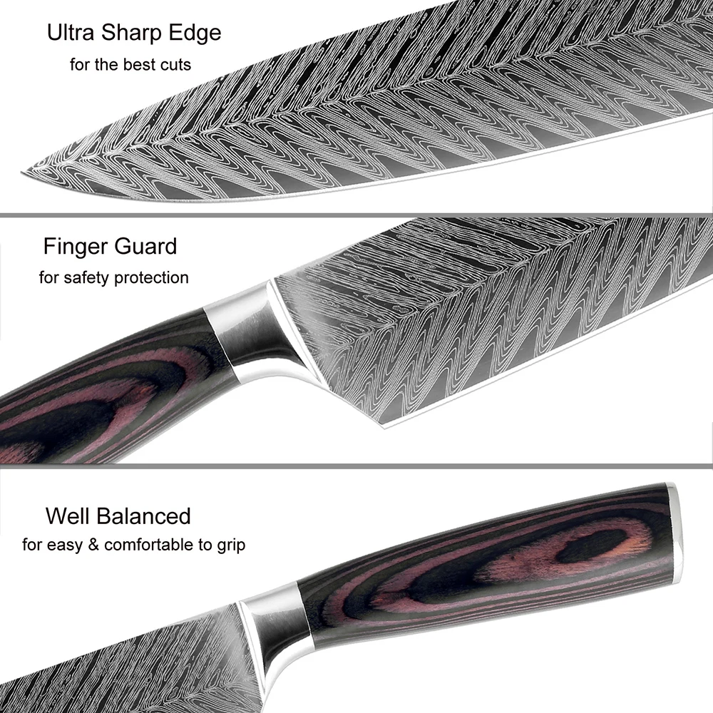 XITUO 8 inch Chef Knife Professional Kitchen Knife Japanese Damascus Pattern  Stainless Steel Meat Santoku Knife  Gift