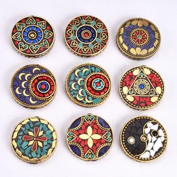 Nepalese boeddhistische handgemaakte platte ronde 44 mm Tibetaans messing metaal en klei losse ambachtelijke kralen voor sieraden maken DIY ketting