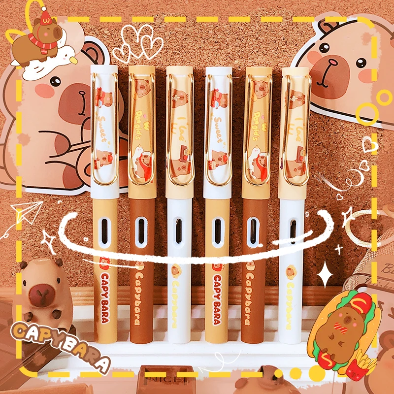 

Kawaii эстетические канцелярские принадлежности для школы, полезная ручка, ручки для письма, подарок школьному учителю, милая перьевая ручка капибары, школьные принадлежности