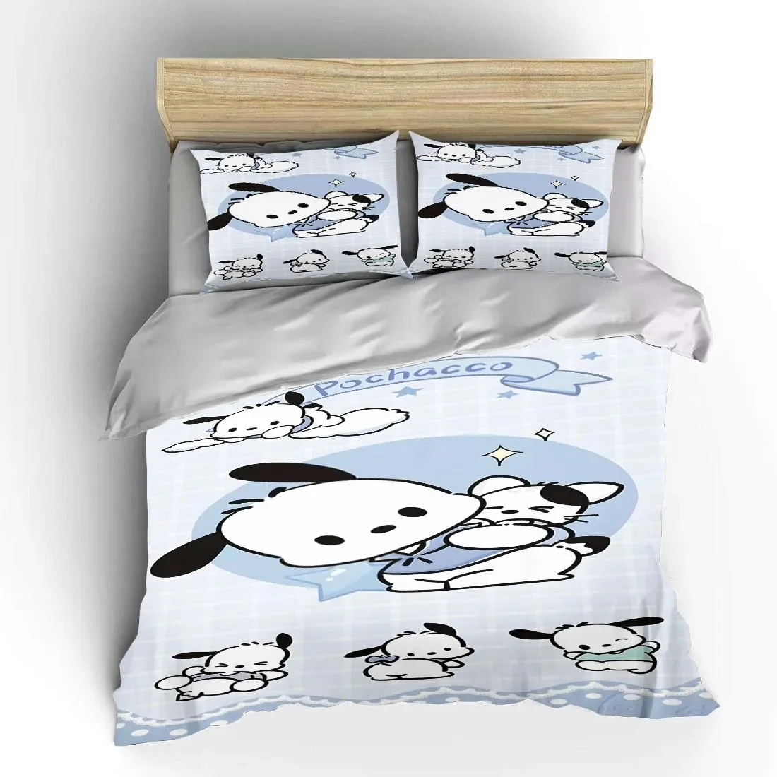 

Japanese Style Pochacco Bedding Set Children 3 Pieces Set King Size Bed Set US Twin Adult Bed Cover Bedroom Quilt Duvet Gift