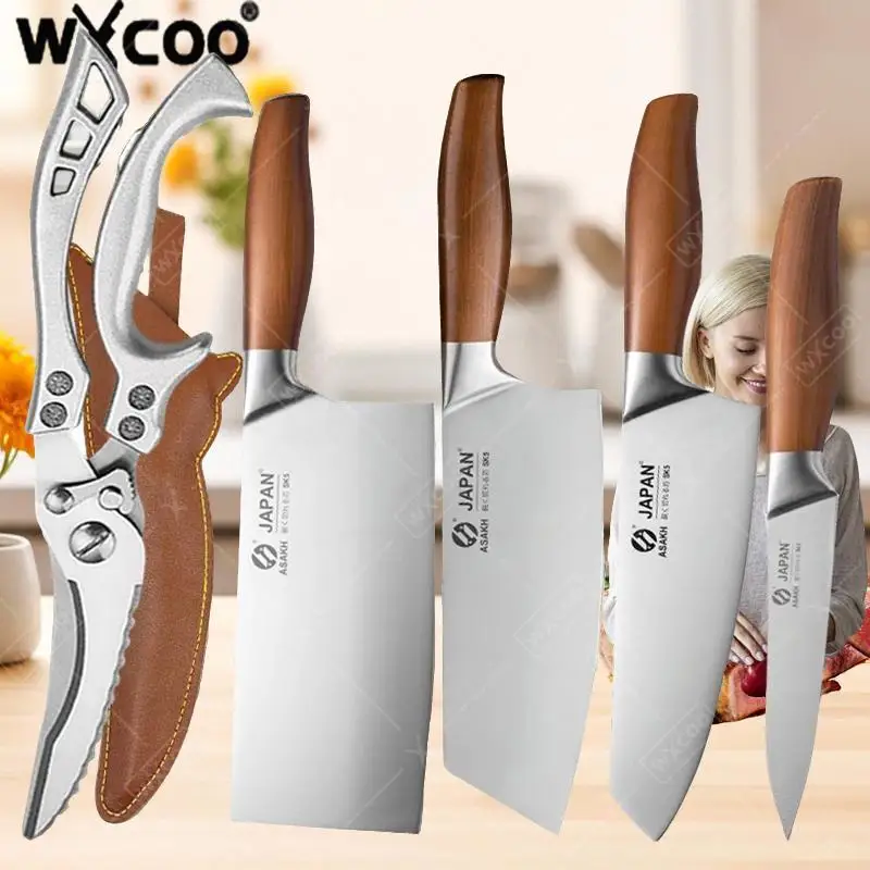 WXCOO 4pcs Kitchen Knife Set Stainless Steel Professional Cooking Chef Butcher Knives Meat Cleaver Household Fruit Tool