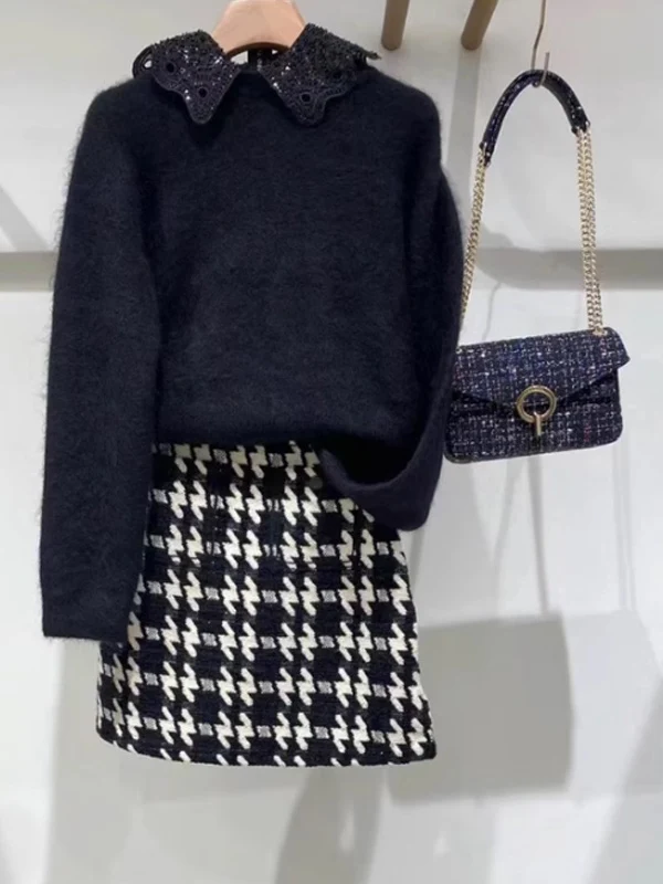 

Soft Bla Woolen Knitted Sweater with Detachable Ruffle Collar Sweet Sle Long Sve Regular Length Overhead Wear for Women