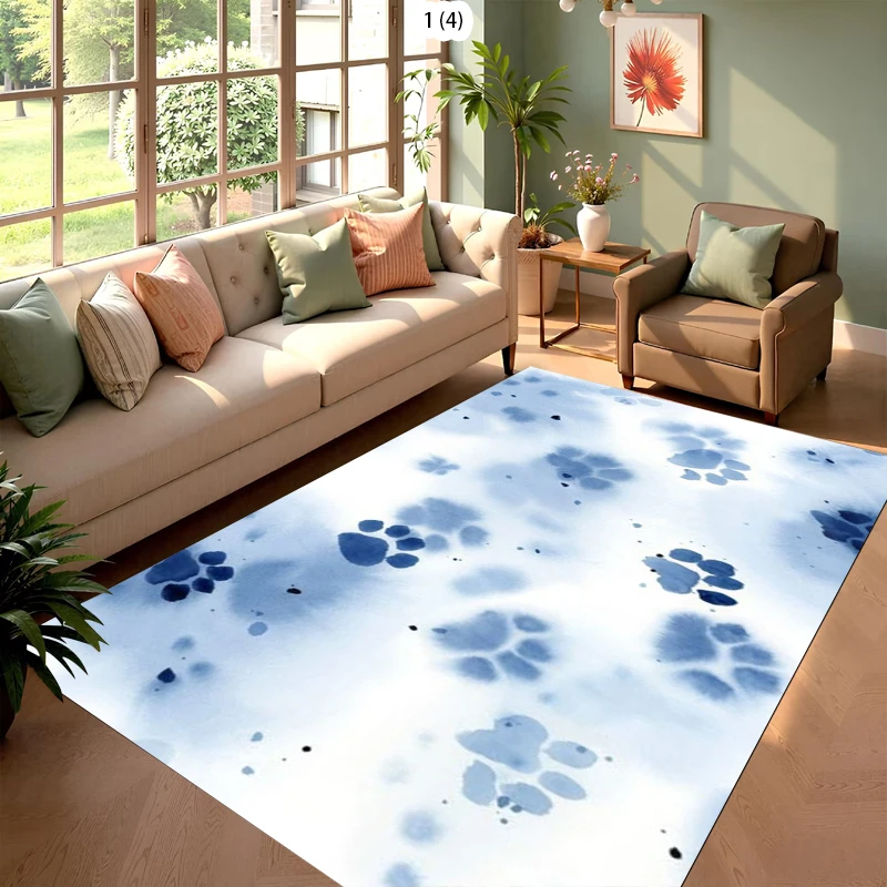 Cute Paw Print Area Rug Non-Slip Washable Floor Mat with Dog Cat Footprint Pattern Pet Friendly Carpet for Living Room Bedroom