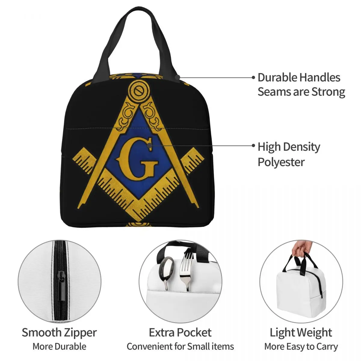 Bolsa de almuerzo de Freemasonry Unisex, fiambrera portátil con aislamiento, Bento Box para alimentos