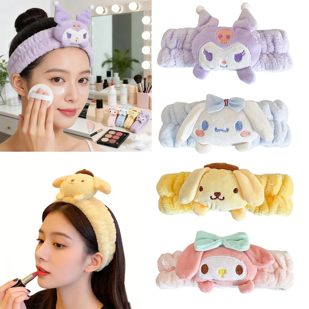 

Повязка для умывания Sanrio Kuromi: милая повязка для волос с Синнамороллом, аксессуар для макияжа, украшение для волос, подарок на день рождения