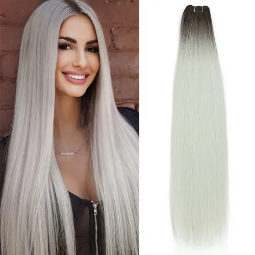 Extensiones de mechones de pelo liso Alibaby, tejido de pelo liso ombré, mechones de pelo liso sintético largo de 26 pulgadas, completo hasta el extremo, 150g