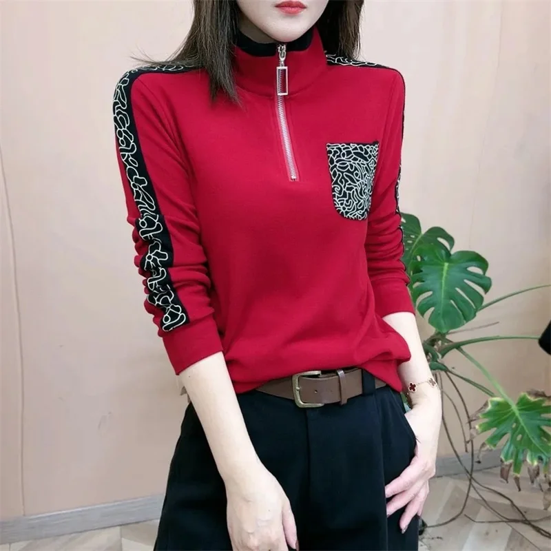 2026 Spring New Women's T-Shirts Fashion Half Zipper T-Shirt Top Fleece Blanket Bottom Shirt Korean Reviews Many Girls Clothes