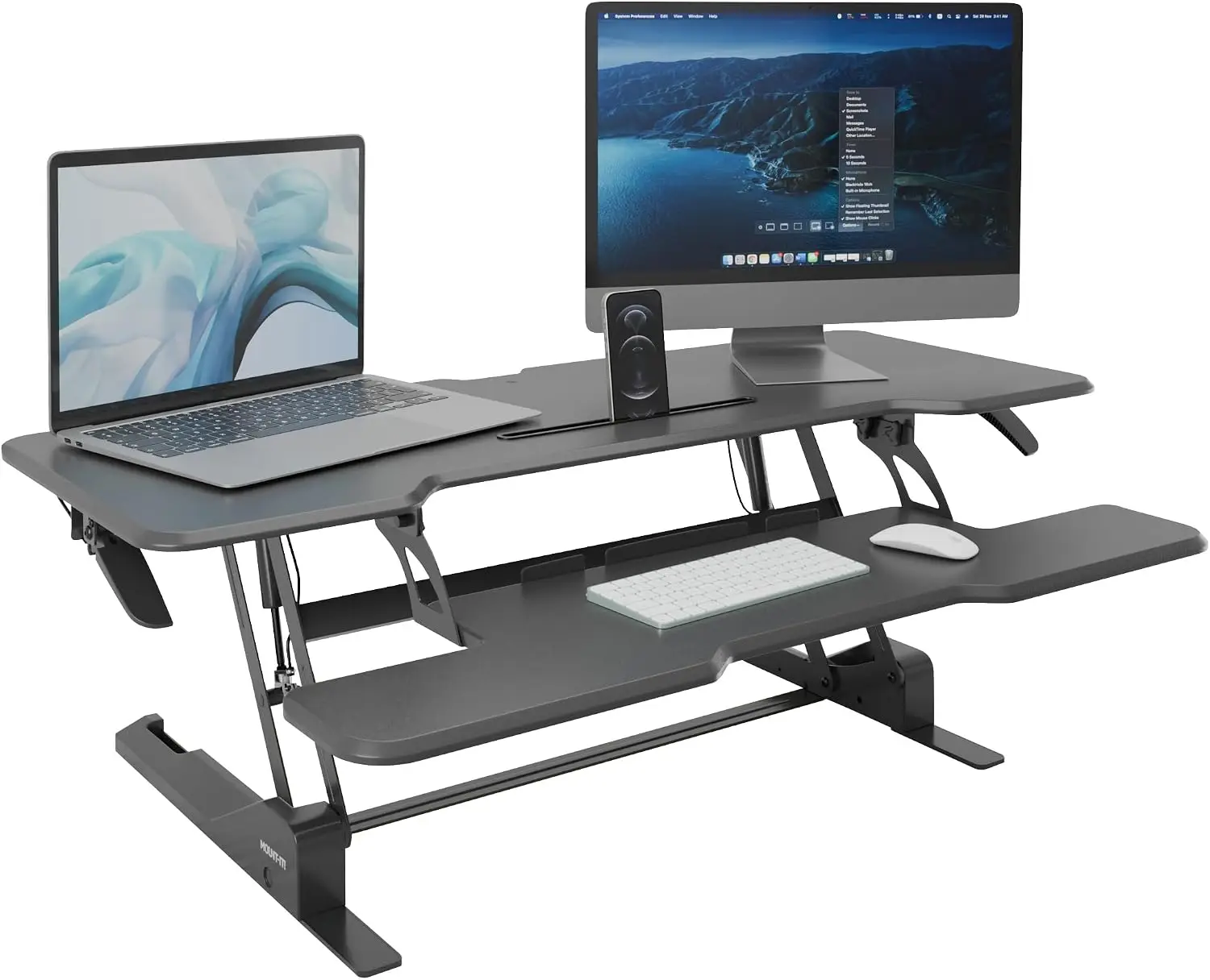 47 Inch Standing Desk Converter XL Desktop Sit Stand Riser Gas Spring Height Adjustment Wide Topper Dual Monitors Monitor Laptop