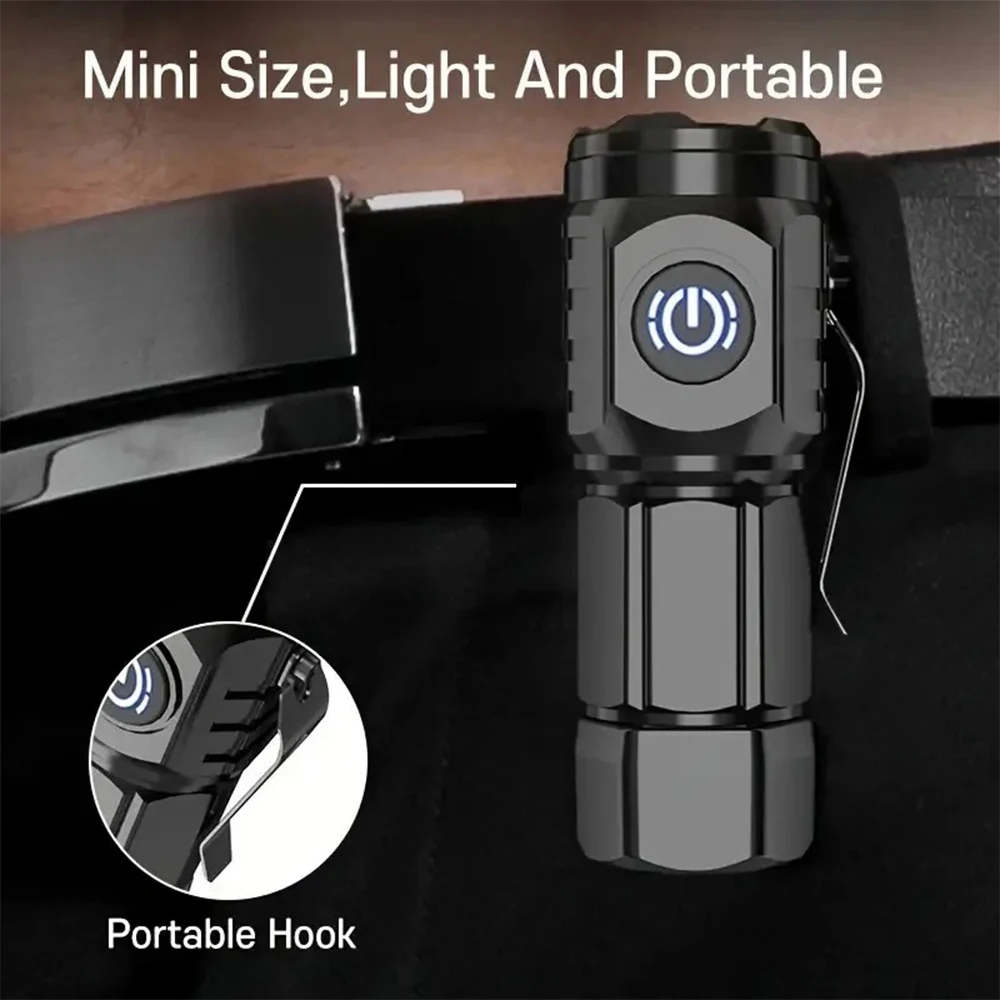 Portable Mini LED Flashlight Powerful 3*Wick Small Pocket Torch USB Rechargeable Strong Light Lantern Super Bright Cap Clip Lamp