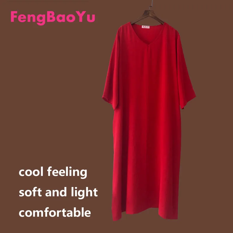 Fengbaoyu Cotton Silk Summer Half-sleeved V-neck Dress Large-size 4XL 5XL Long Dress Nightdress Dress for Women free Shipping