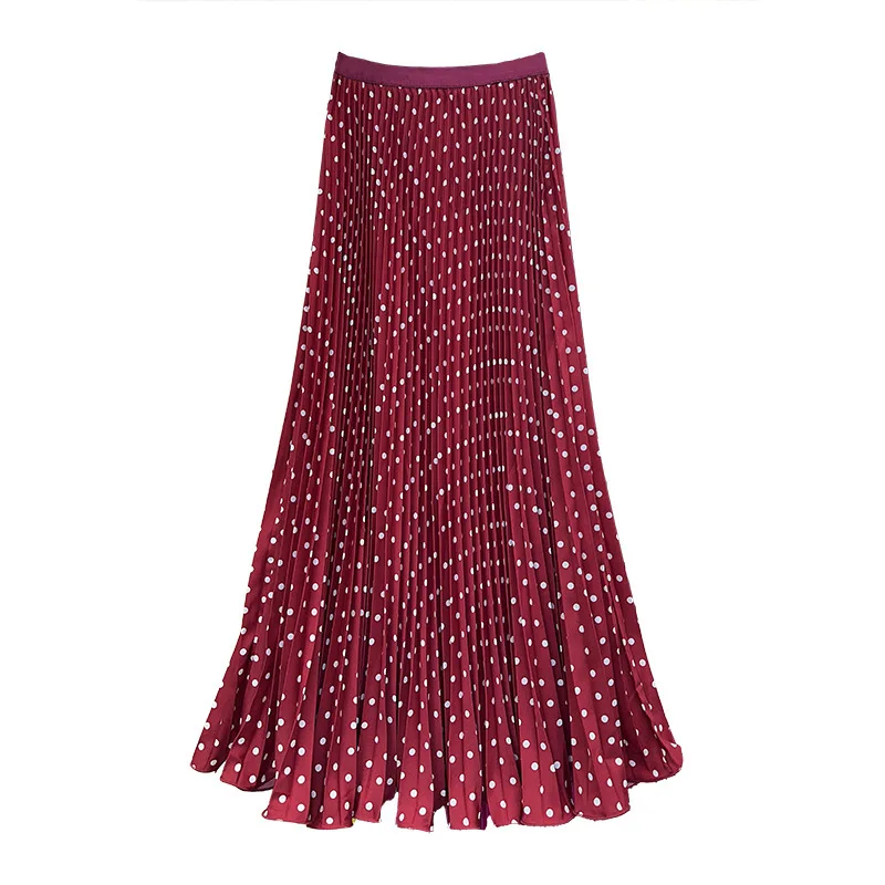Seoulish Zomer Hoge Taille Vintage Stippen Gedrukt Vrouwen Geplooide Rokken 2026 Nieuwe Casual Losse Rechte Lange Rokken Vrouwelijke