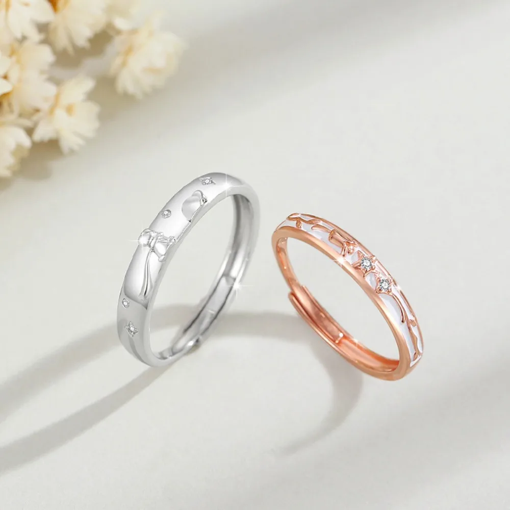 Monkton 925 Sterling Silver Little Prince and Rose Couple Ring for Women and Men Fashion Zircon Ring Star Pair  Wedding Ring