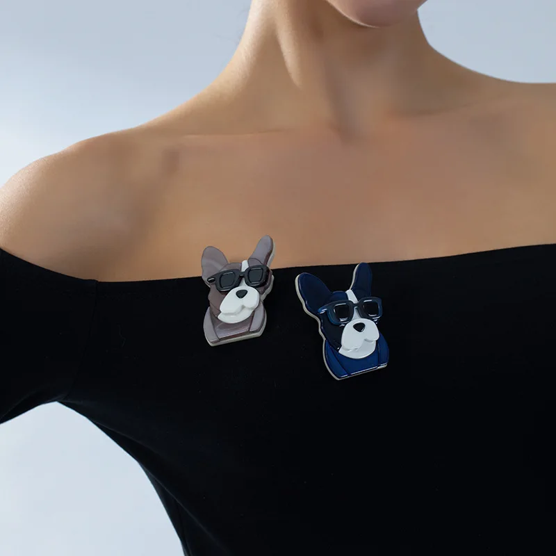 DIY accessories Core blue ins wind cute cartoon acrylic puppy brooch, handmade light luxury sunglasses dog pin versatile jewelry