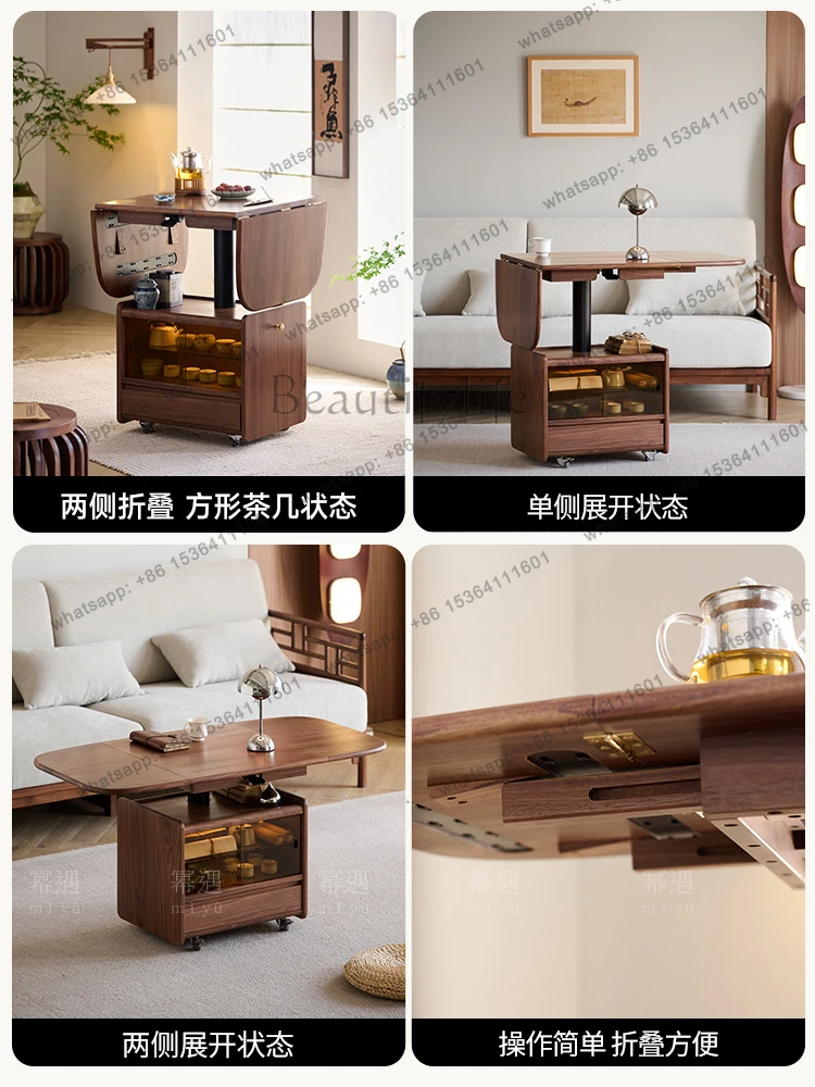 black walnut lifting coffee table small apartment solid wood dual-purpose dining table folding