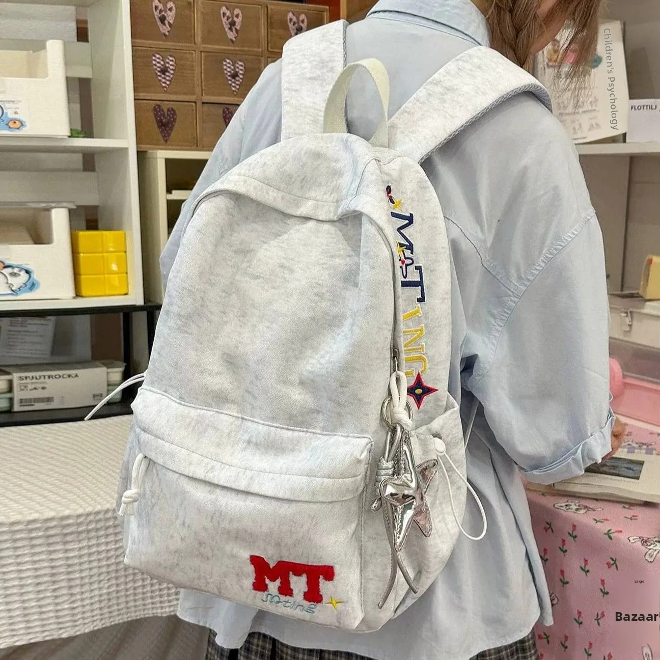Korean Letter Embroidery Street Style Unisex Backpack Large Capacity Lightweight Simple School Bag for Men And Women