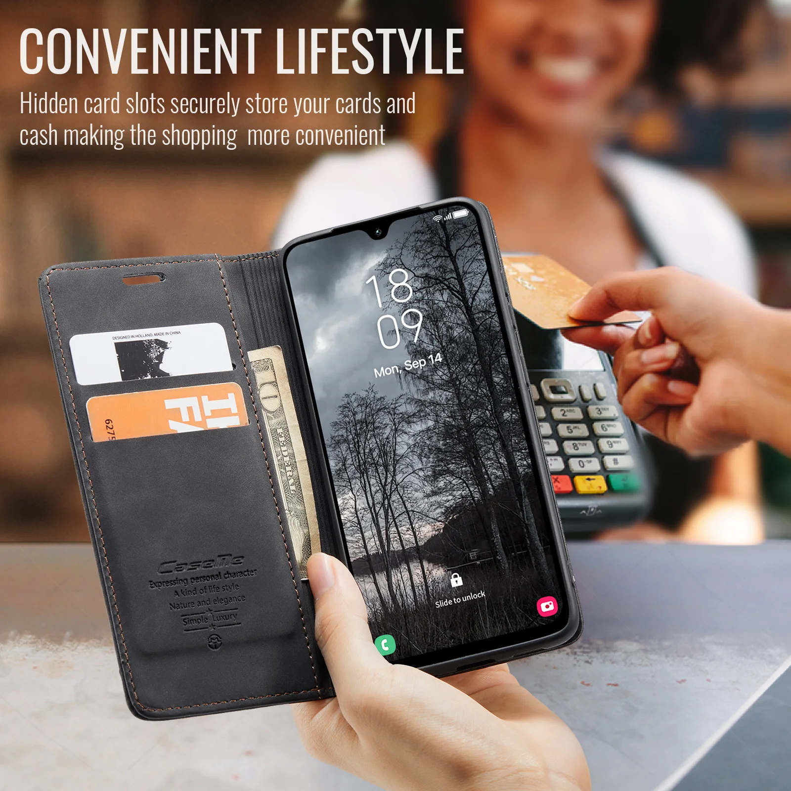 Caseme-013 For Samsung Galaxy A17, Book Style Flip PU Leather Wallet Case Fold Card Slot Pocket Pouch Bag Stand Phone Full Cover