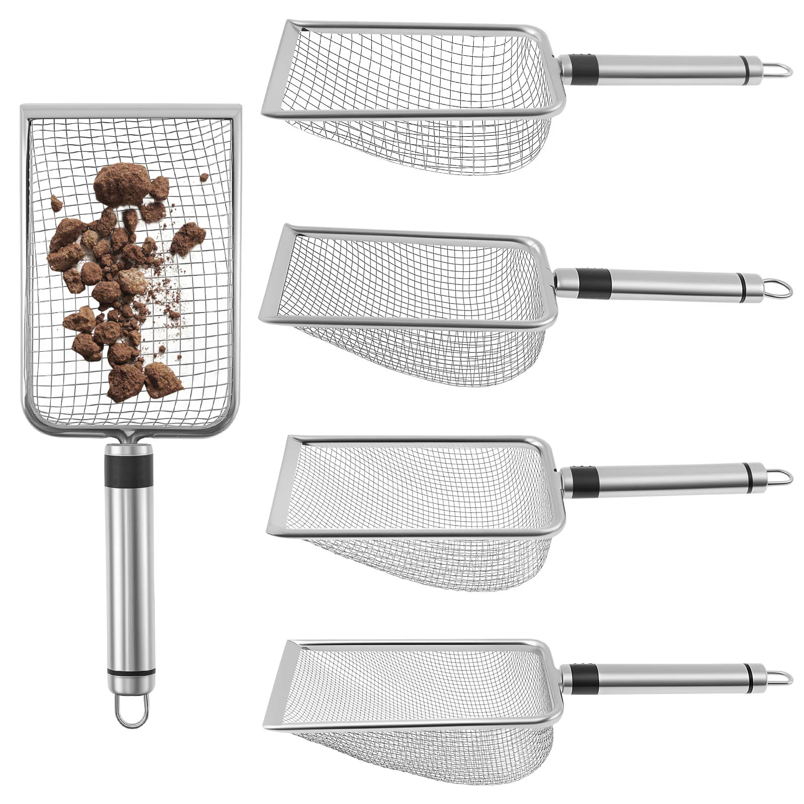 5Pcs Stainless Steel Gardening Soil Sifter With Handle Versatile Assorted Sizes Mesh Soil Shovel for Sifting Sand Compost
