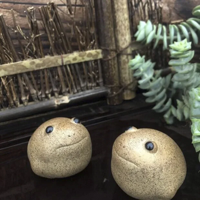 Lucky Frog Tea Pet Zen Tea Set, Coarse Pottery, Jin Chan, Handmade Chinese Animal, Cute, Modern Style, Home Decor, 5cm