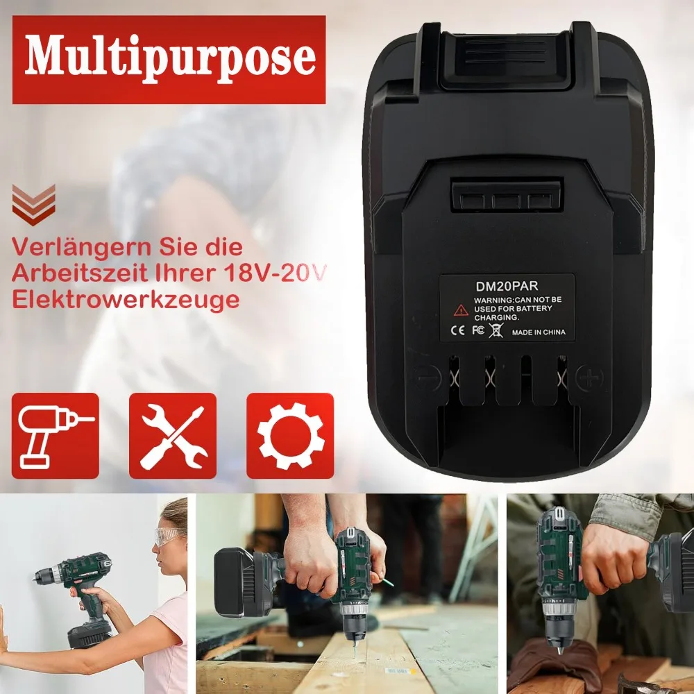 Imagem -04 - Adaptador Conversor para Milwaukee 18v Bateria de Lítio Converter para Parkside 20v Bateria de Lítio Power Tool Drill Use Dm20par