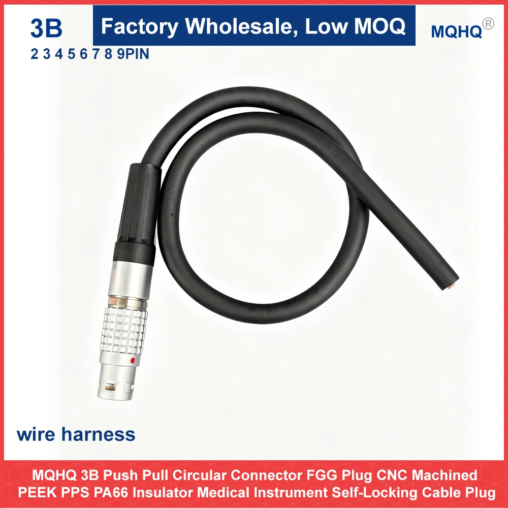 MQHQ 3B Push Pull Circular Connector FGG Plug CNC Machined PEEK PPS PA66 Insulator Medical Instrument Self-Locking Cable Plug