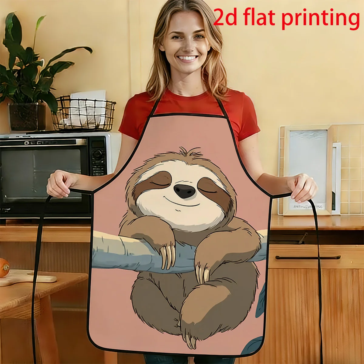 1pc 2D Flat Apron With A Smiling Sloth Print Durable And Easy To Clean Adjustable Waistband 50x75cm 68x95cm