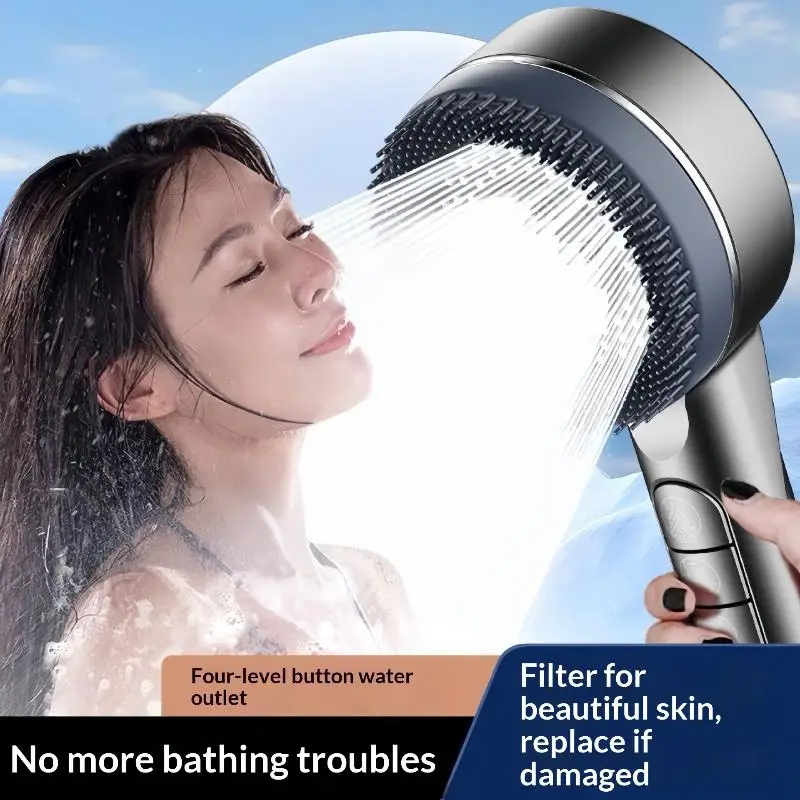 1pc Filtered Supercharged Shower Head Four-speed Adjustment With Water Seal Multi-functional Home Shower Bathroom Accessories