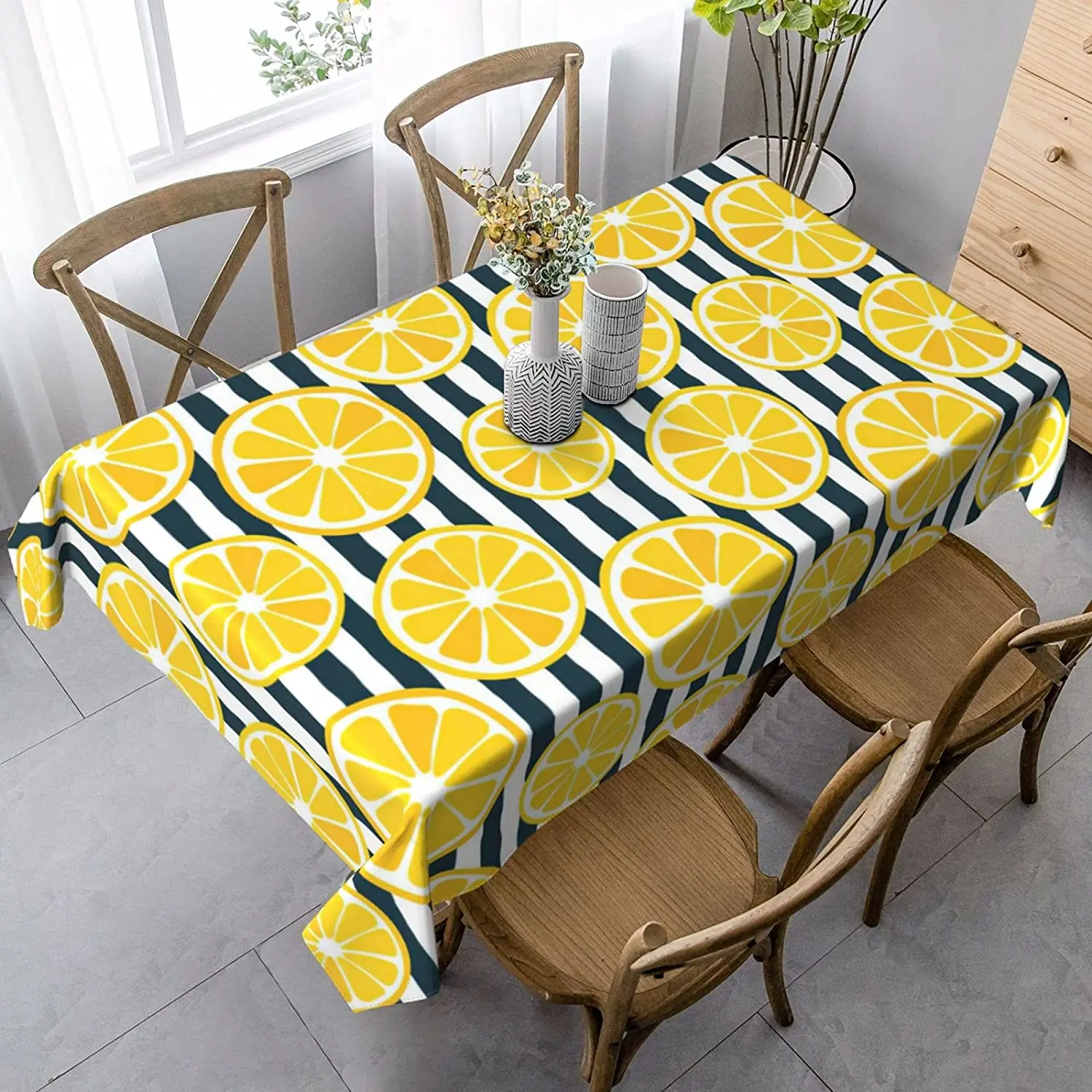 

Summer Yellow lemon fruit Rectangle tablecloth Holiday party decorations Waterproof fabric table cover for kitchen table decor