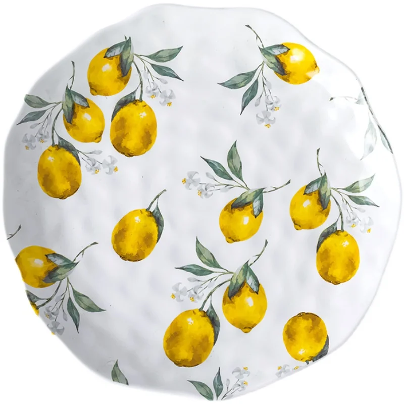 European Ceramic Plate Creative Rural Style Breakfast Bread Plate Hand Drawn Lemon Desktop Fruit Salad Plates Kitchen Tableware