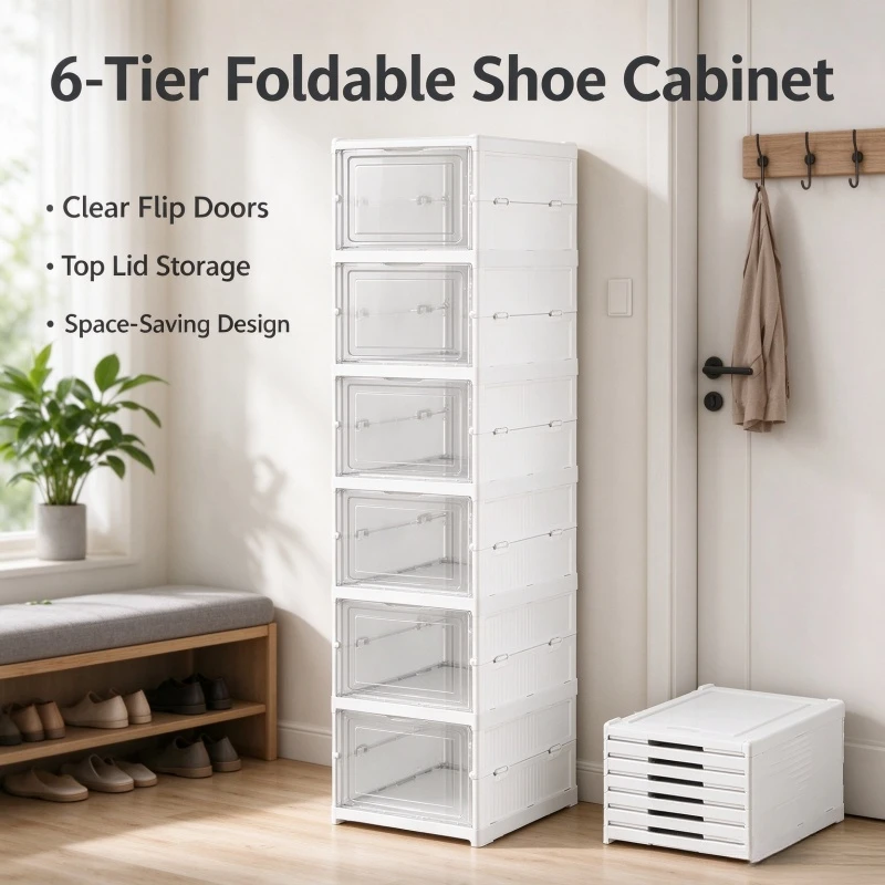 2026 New 3/6 Layers Foldable Shoe Storage Box, Transparent Stackable Sneaker Container, Dustproof Shoe Organizer Rack for Closet