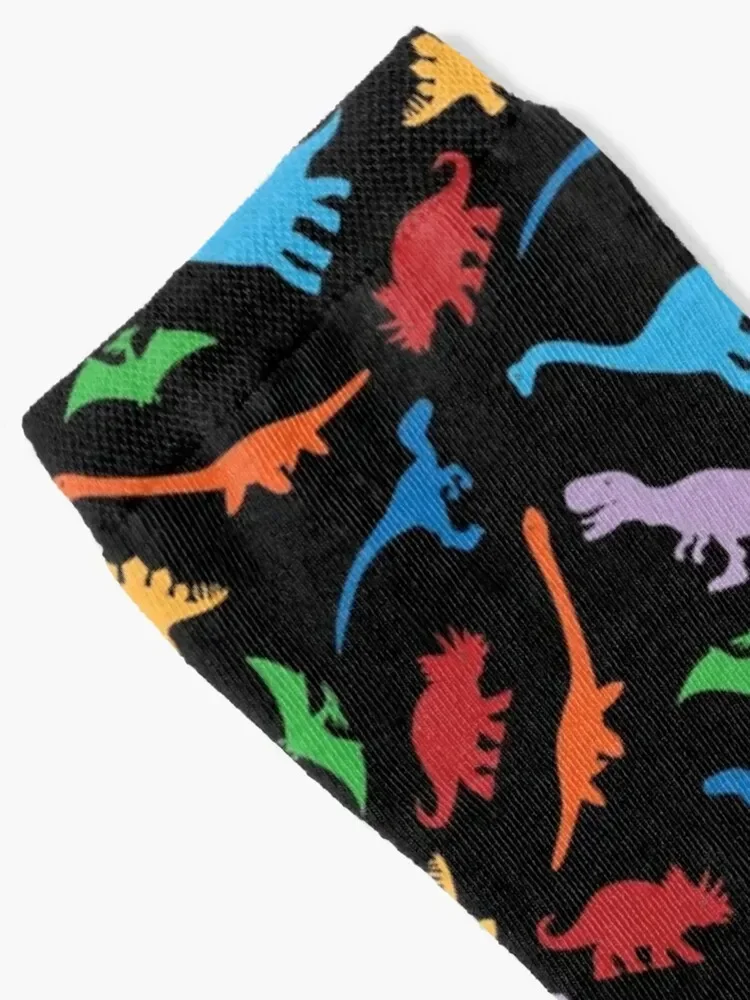 7 Dinosaur Species Colorful Silhouette Transparent Background Pattern Socks Toe sports funny sock Socks Men's Women's