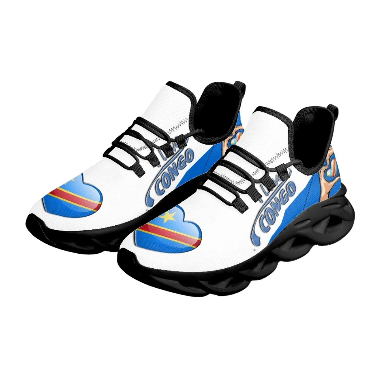 Beautiful Blue I Love Congo Women's Sneakers Jogging Fashion Round Toe Dirt Resistant Sport Shoes Personalized Design Footwear