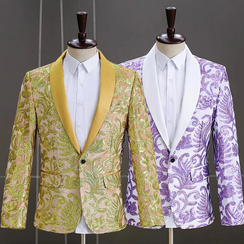 

Men's Velvet Sequin Slim Suit Jacket Banquet Dress Studio Wedding Performance Dress Suit Jacket