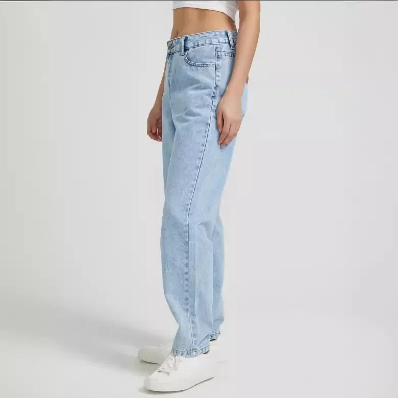 Damen-Jeans im Distressed-Look, Vintage-Stil, gerade, hohe Taille, knöchellange Hose, gewaschener Denim, Jeans mit Reißverschluss, gespleißt, lockere Passform, Basics