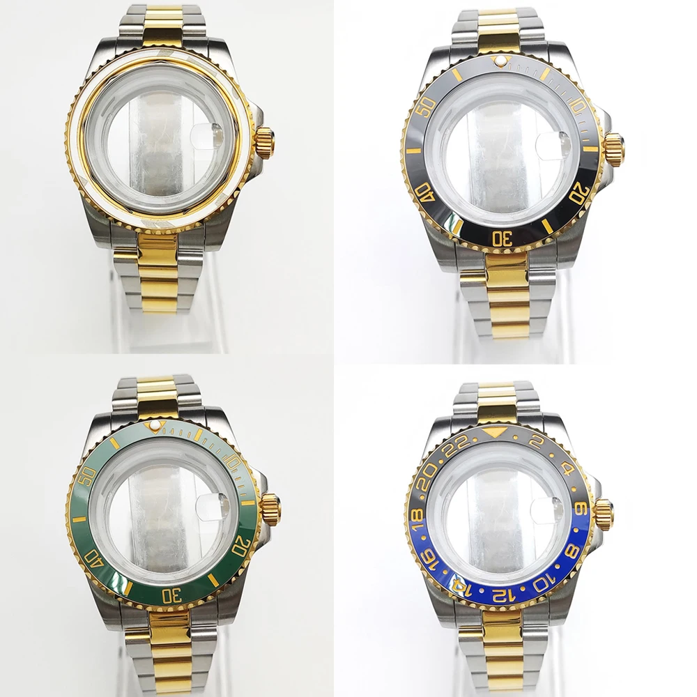 

40mm Stainless Steel Watch Case Strap Set Replacement Mineral Glass Case NH35 for 8215/NH35/NH36 Movement Watch Shell + Bracelet