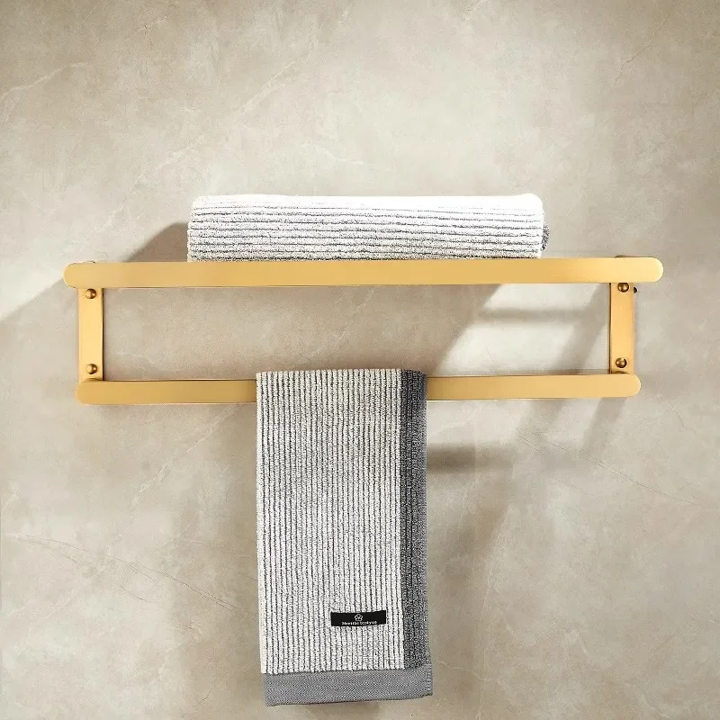 Solid Brass Bathroom Towel Rack Wall Mounted No Drilling Heavy Duty Storage Shelf for Bath Robes and Towels Modern Home Decor