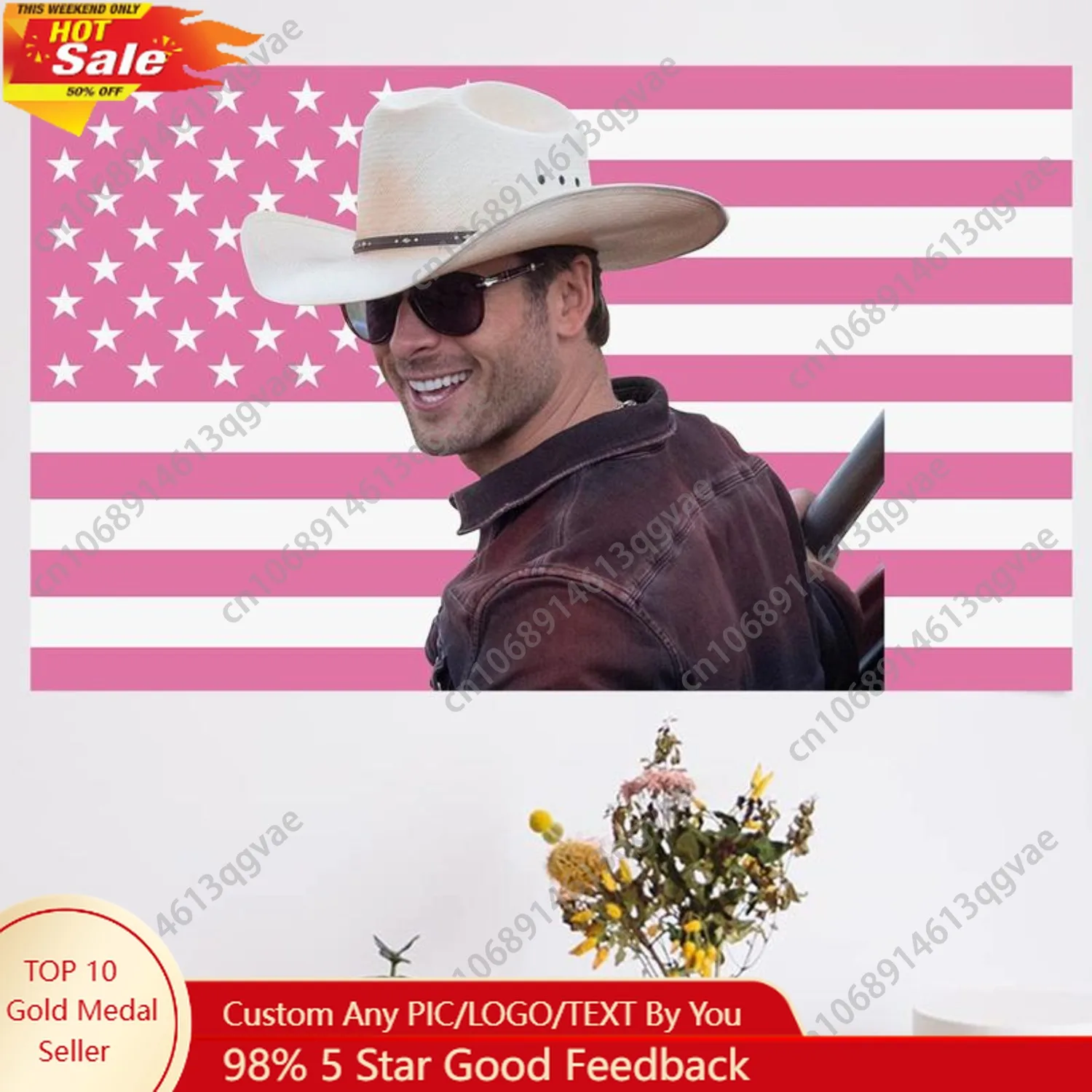 

Glen Powell Pink Wall Tapestry American Flag - Not My First Tornado USA Flag GlenPowell Cowboy Twisters Movie Custom Decoration