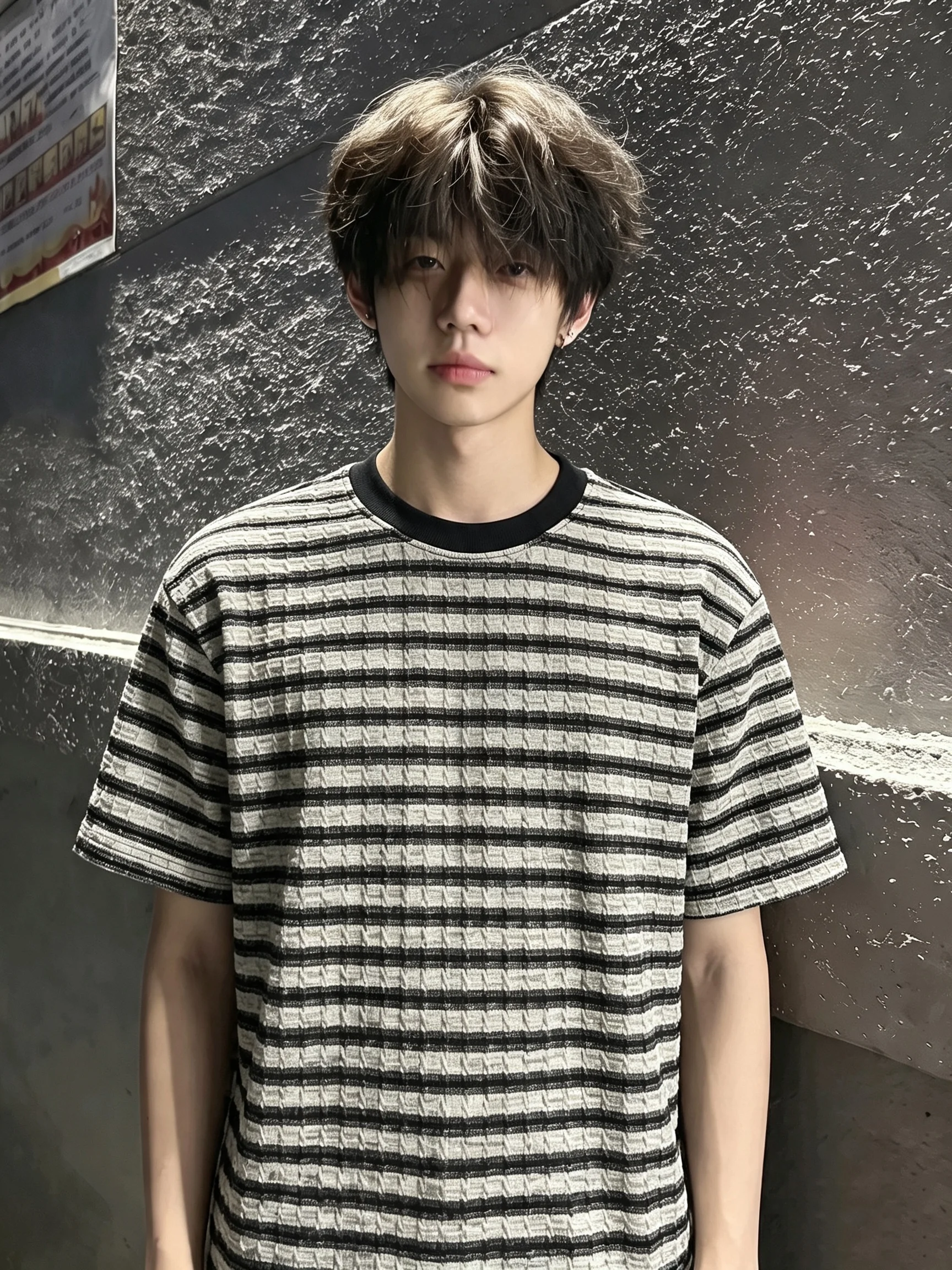 Black Folded Stripe Short Sleeve Men's Summer Texture Lazy Style Half Sleeve American Retro Cool Feeling Ice Silk T-shirt