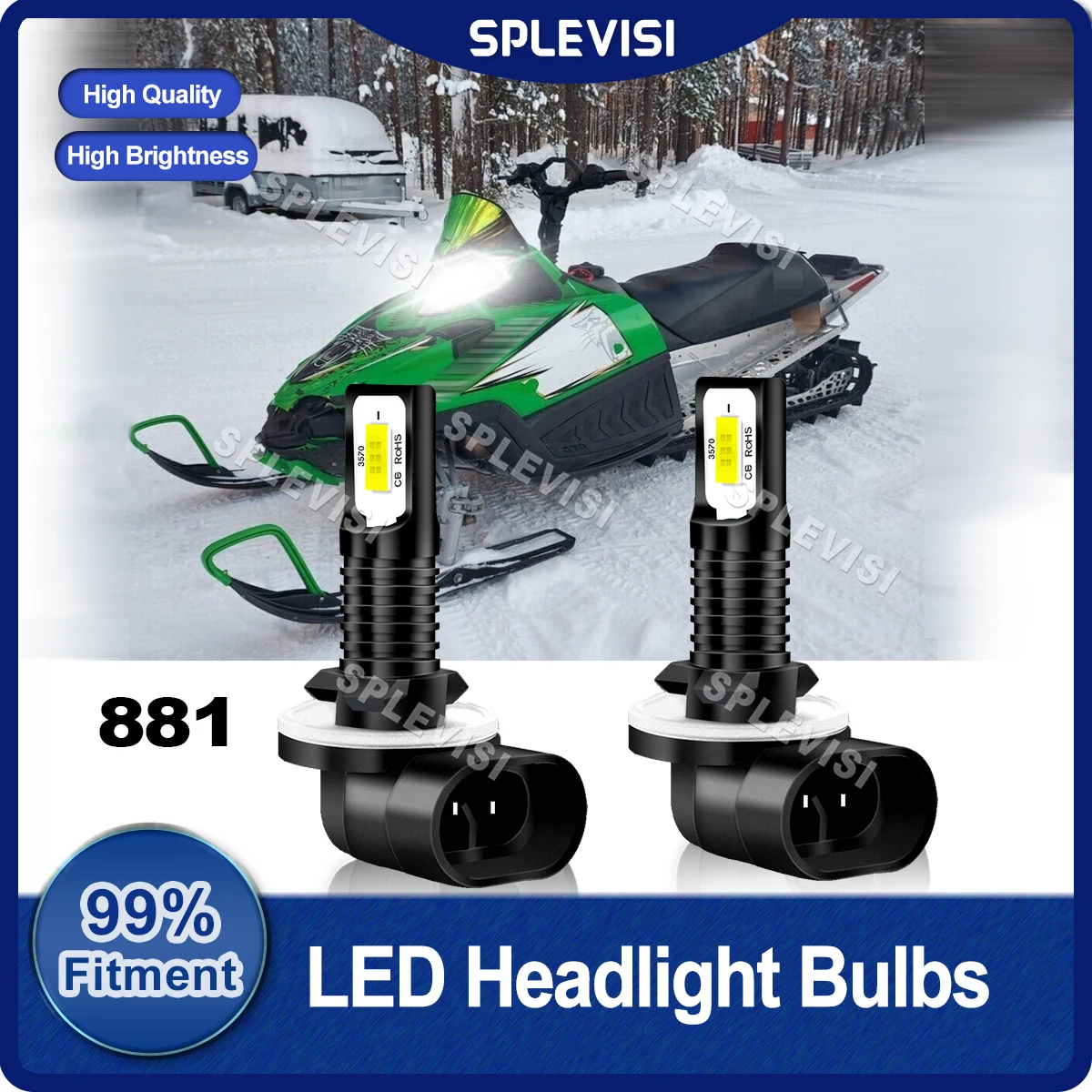 1 Pair LED Headlight For Arctic Cat CrossFire 1000 EFI 2007 2008 For Arctic Cat CFR 1000 2010 2011 Snowmobile 881 LED Bulbs