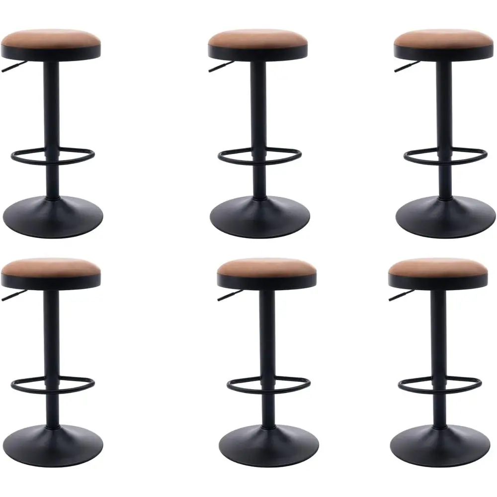 

Set of 6 Adjustable Counter Height Leather Swivel Bar Stools with Metal Base for Kitchen Island/Pub/Breakfast Bar, Brown