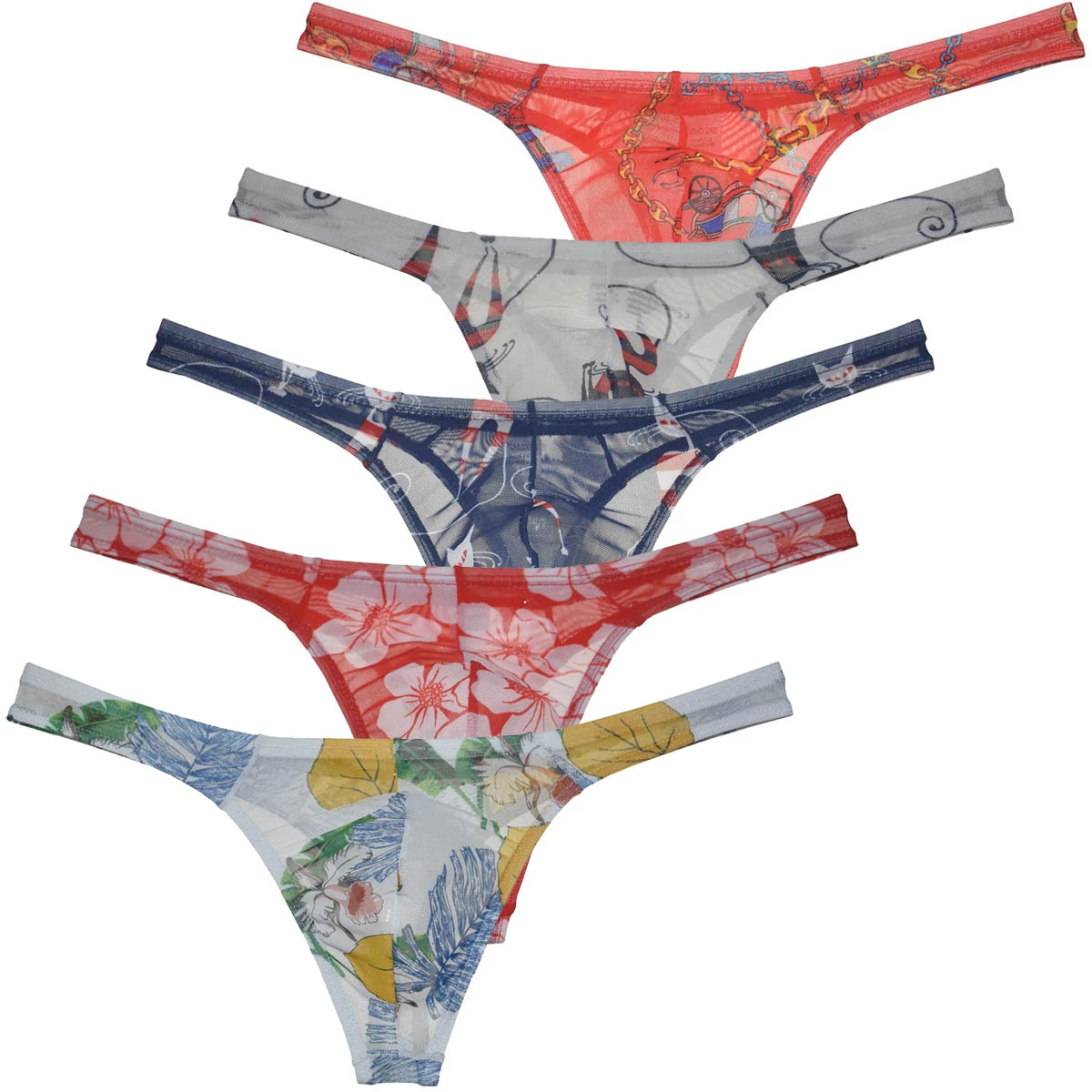 

Men's Sheer Mesh Bikini Briefs Brazilian Underwear Male Thong Ultrathin Enhance Pouch Tangas Comfy Printed Quick-dry Jockstrap