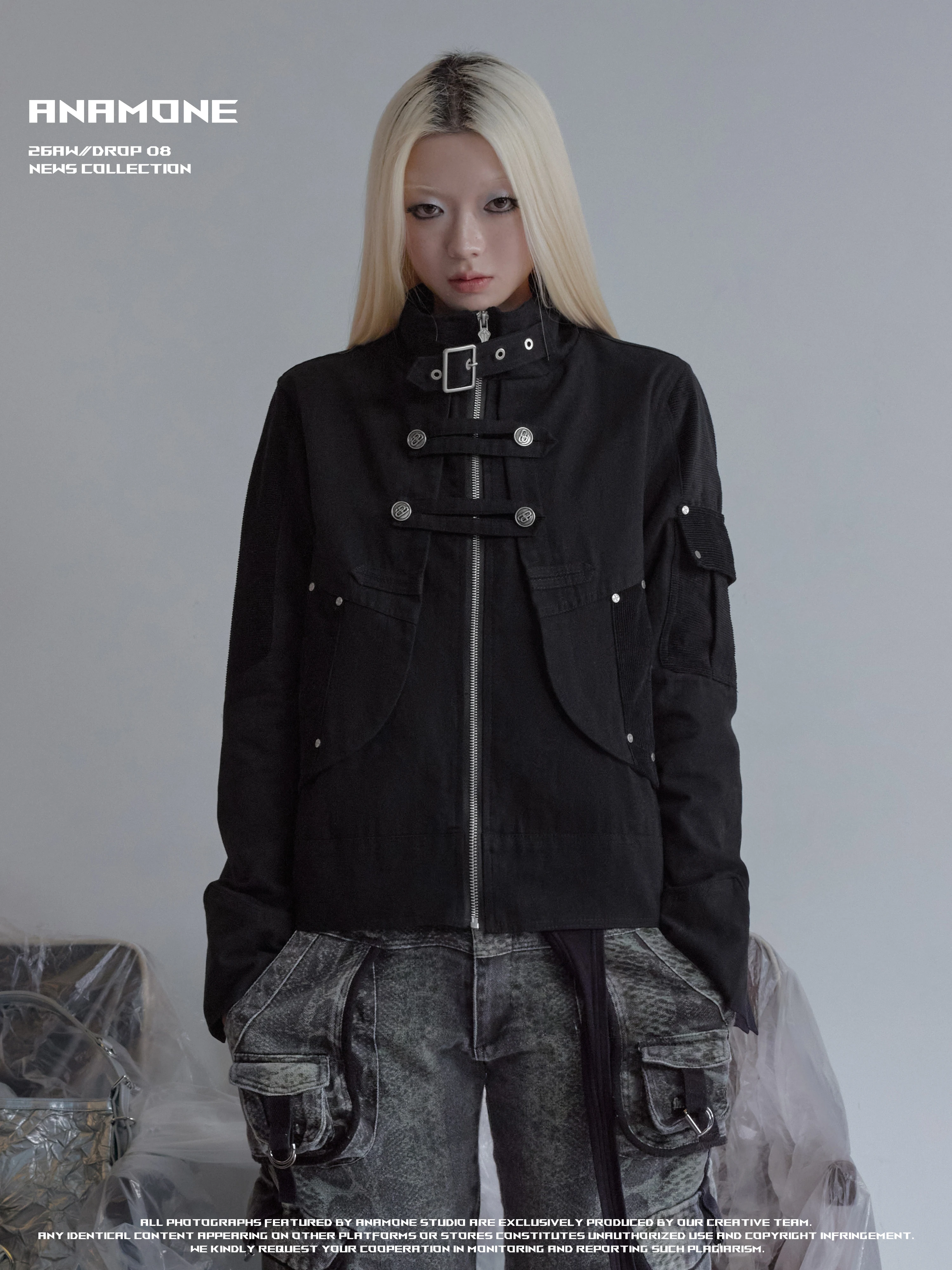 ANAMONE Detachable Two-Way Wear Heavy-Construction Washed Short Jacket Women's Spring Autumn Versatile Vintage Style Zipper C...