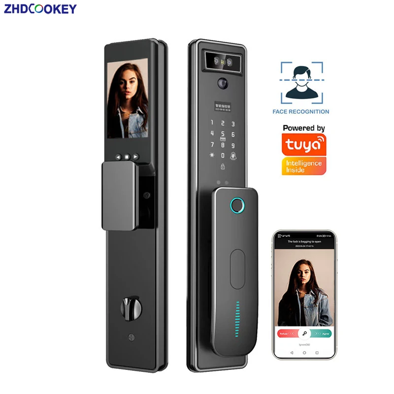 

3D Face Recognition Smart Door Lock with Camera Fingerprint TUYA Security Monitor Intelligent Password Biometric Electronic Key